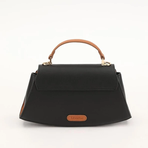Levidor Siyah Camel Oval Kadın El Çantası - Resim 2