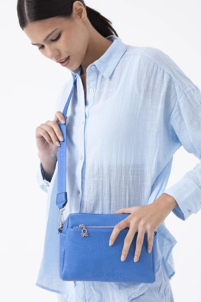 Benetton Mavi Soft Line Deri Kadın Çapraz Çanta BNT 1475 - Resim 3