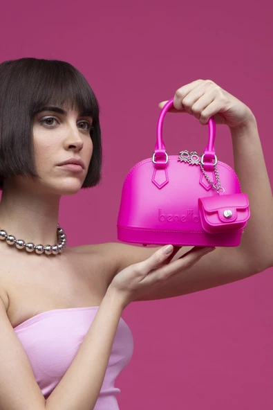 Benetton Fuşya Mini Boy Melissa Kadın El Çantası BNT 1449 - Resim 2