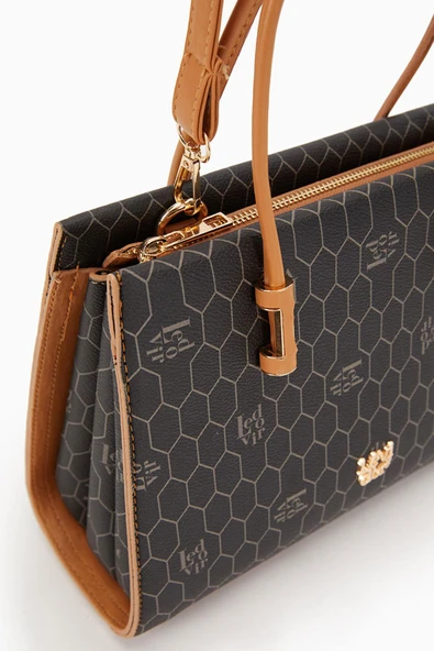 Levidor Siyah Petek Baskılı Üç Gözlü Kadın El Çantası - Resim 4