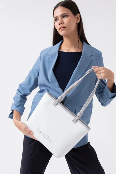 Benetton Beyaz Kadın Nano Büyük Boy Kol Çantası BNT 1583 - Resim 3