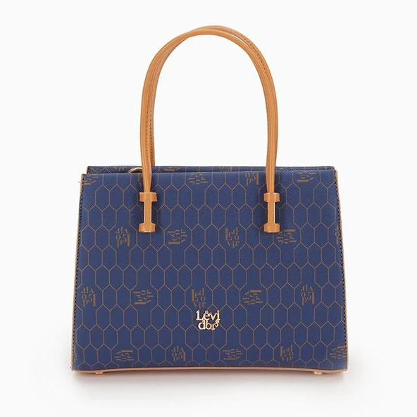 Levidor Lacivert Petek Baskılı Üç Gözlü Kadın El Çantası - Resim 2