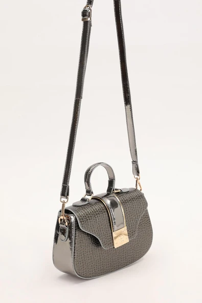 Levidor Platin Kroko Desenli Rugan El Çantası - Resim 3