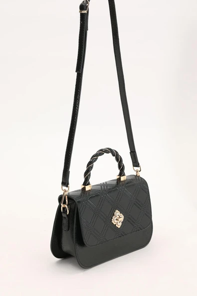 Levidor Siyah Rugan Kabartma Desenli Kadın El Çantası - Resim 5