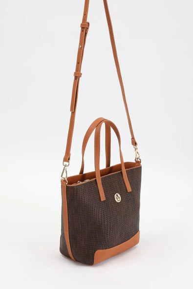 Levidor Kahverengi Hasır Desen Kadın El ve Omuz Çantası - Resim 2