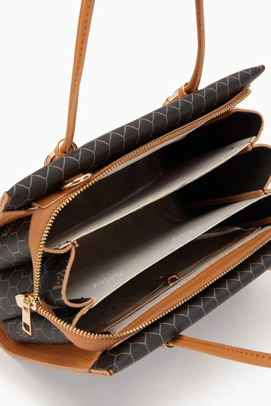 Levidor Siyah Petek Baskılı Üç Gözlü Kadın El Çantası - Resim 5