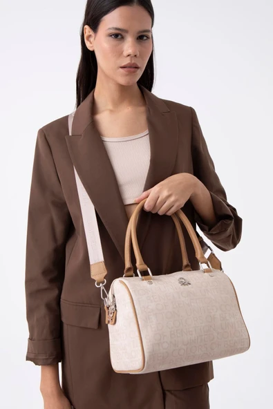 Benetton Bej Kadın Monogram Eskitme Kol Çantası BNT 1533 - 3