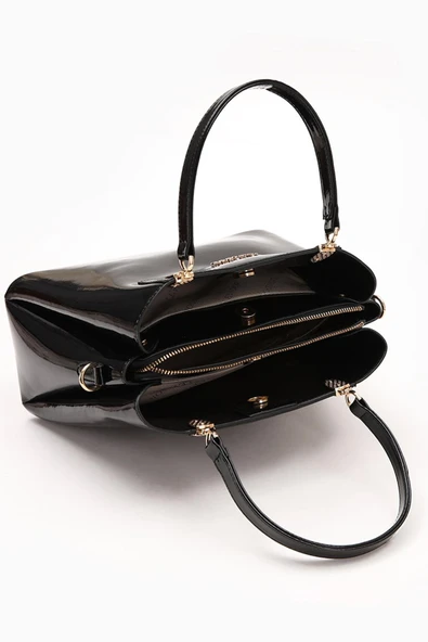 Levidor Siyah Düz Rugan Klasik Casual Kadın El Çantası - Resim 5