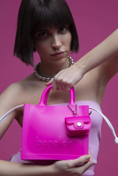 Benetton Fuşya Melissa Kare Kadın El Çantası BNT 1450 - Resim 3