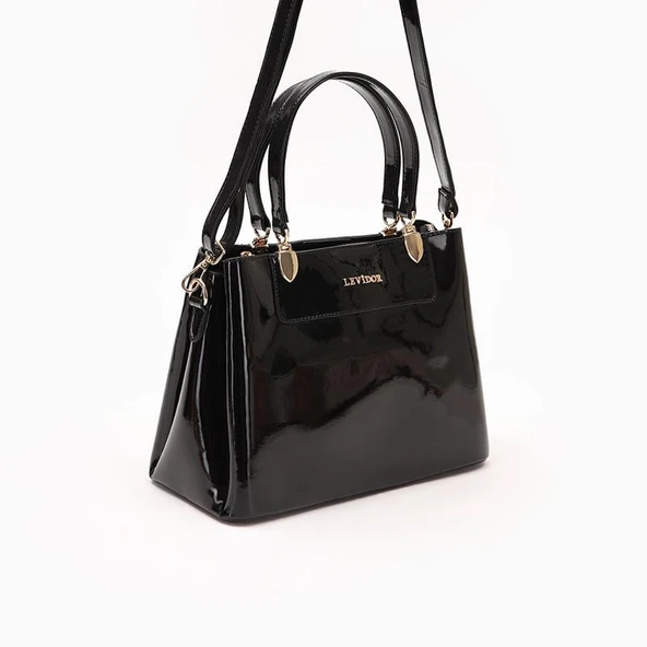 Levidor Siyah Düz Rugan Klasik Casual Kadın El Çantası ürün görseli