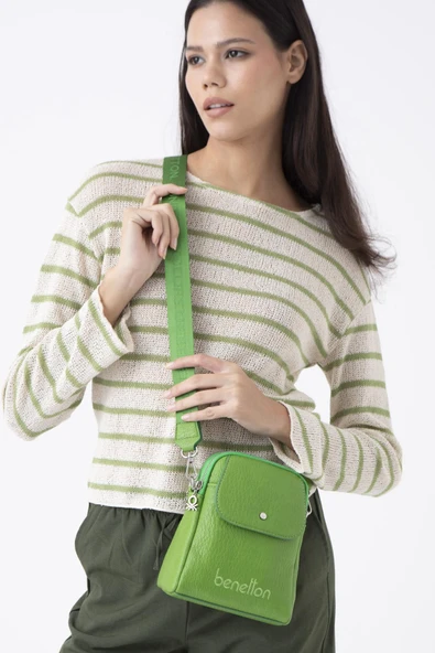 Benetton Yeşil Soft Line Deri Kadın Kol Çantası BNT 1479 - Resim 2