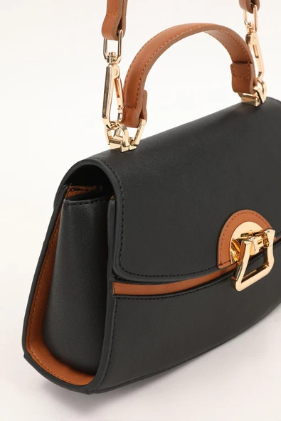 Levidor Siyah Camel Oval Kadın El Çantası - Resim 4