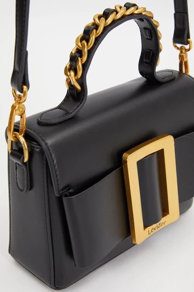Levidor Siyah Zincir İşlemeli Premium Kadın El Çantası - Resim 3