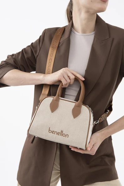 Benetton Kahverengi Kadın Cotton Kol Çantası BNT 1538 - Resim 3