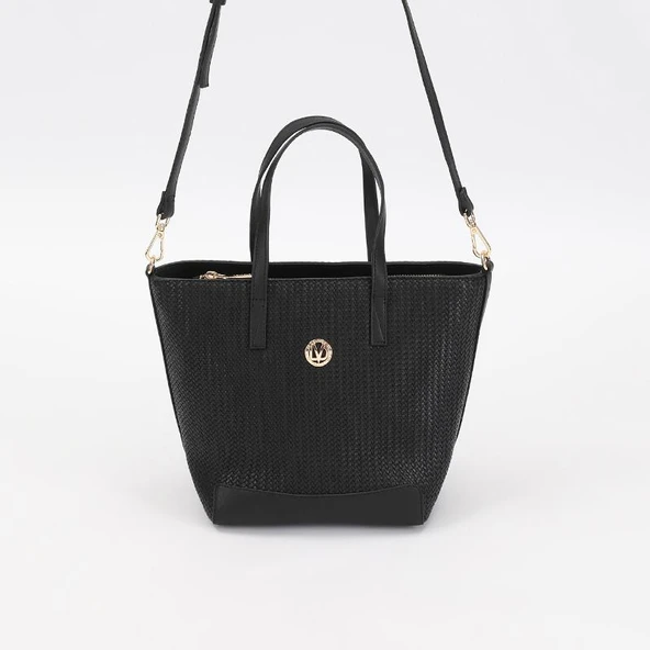 Levidor Siyah Hasır Desen Kadın El ve Omuz Çantası ürün görseli