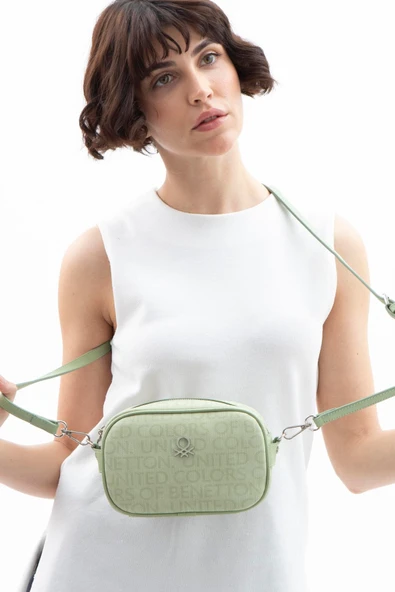 Benetton Haki Kadın Monogram Eskitme Mini Çapraz Çanta BNT 1537 - Resim 2