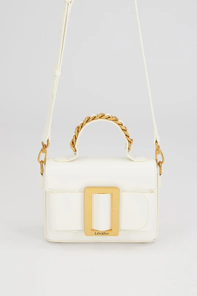 Levidor Beyaz Zincir İşlemeli Premium Kadın El Çantası - Resim 2