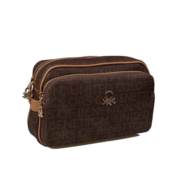 Benetton Kahverengi Monogram Eskitme Kadın Çapraz Çanta BNT 1292 ürün görseli