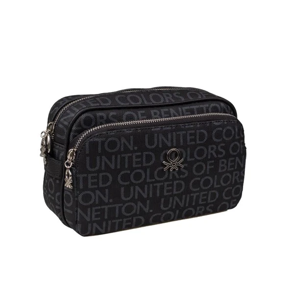 Benetton Siyah Monogram Eskitme Kadın Çapraz Çanta BNT 1292 ürün görseli