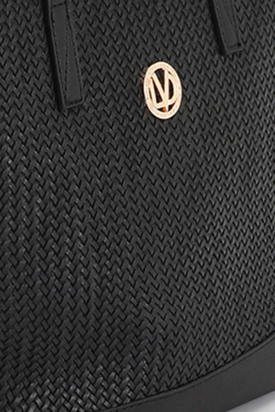 Levidor Siyah Hasır Desen Kadın El ve Omuz Çantası - Resim 5