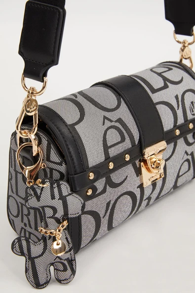 Levidor Siyah Çift Askılı Kadın Logolu Çapraz Çanta - Resim 4