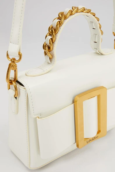 Levidor Beyaz Zincir İşlemeli Premium Kadın El Çantası - Resim 4