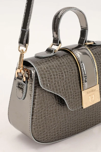 Levidor Platin Kroko Desenli Rugan El Çantası - Resim 4
