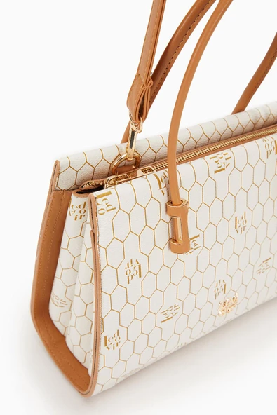 Levidor Bej Petek Baskılı Üç Gözlü Kadın El Çantası - Resim 4