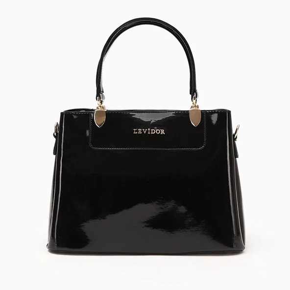 Levidor Siyah Düz Rugan Klasik Casual Kadın El Çantası - Resim 2