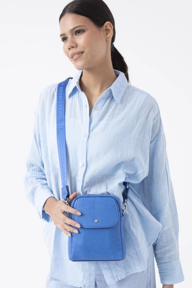 Benetton Saks Mavi Soft Line Deri Kadın Kol Çantası BNT 1479 - Resim 2