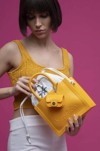 Benetton Sarı Melissa Kare Kadın El Çantası BNT 1450 - 2