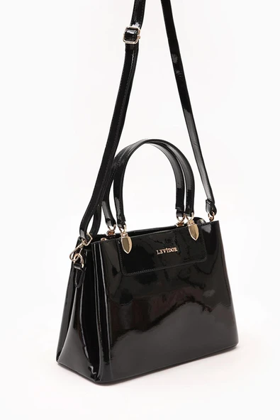Levidor Siyah Düz Rugan Klasik Casual Kadın El Çantası - Resim 4