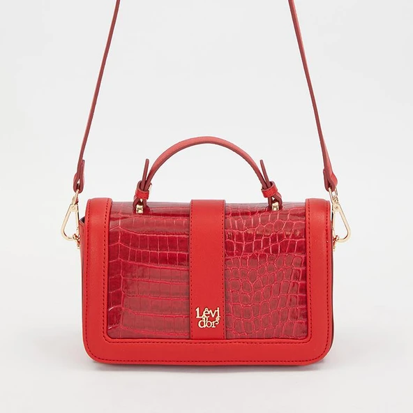 Levidor Kırmızı Kroko Deri Kadın Rugan El Çantası - Resim 3