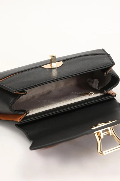 Levidor Siyah Camel Oval Kadın El Çantası - Resim 5