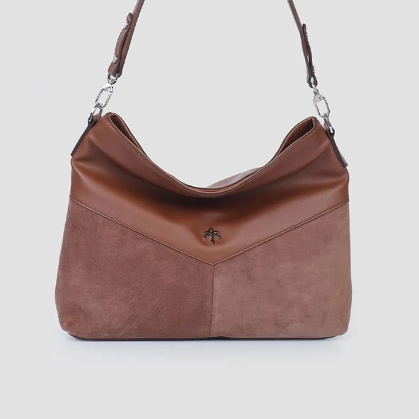 Jacquline Kahverengi Pan Hakiki Nubuk Deri Kadın Büzgülü Omuz Çantası ürün görseli