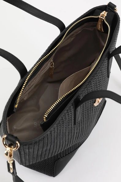 Levidor Siyah Hasır Desen Kadın El ve Omuz Çantası - Resim 4