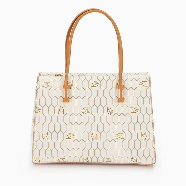 Levidor Bej Petek Baskılı Üç Gözlü Kadın El Çantası - Resim 3