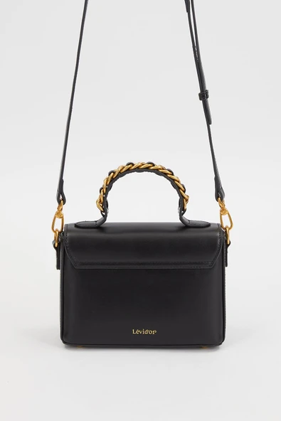 Levidor Siyah Zincir İşlemeli Premium Kadın El Çantası - Resim 4