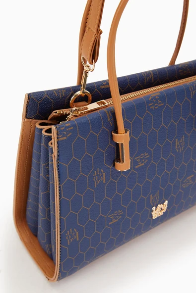Levidor Lacivert Petek Baskılı Üç Gözlü Kadın El Çantası - Resim 4