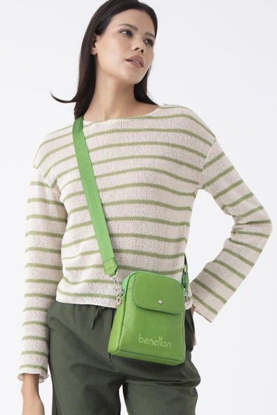 Benetton Yeşil Soft Line Deri Kadın Kol Çantası BNT 1479 - Resim 3
