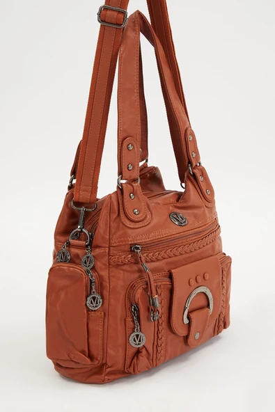 Levidor Taba Deri Kadın Büyük Boy Kol Çantası - Resim 3