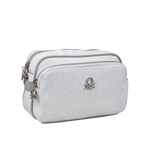 Benetton Beyaz Monogram Eskitme Kadın Çapraz Çanta BNT 1292 ürün görseli