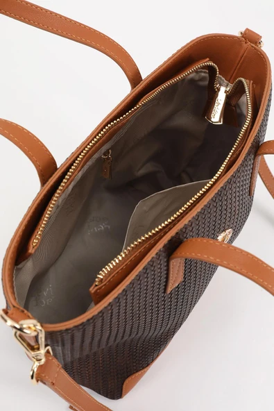 Levidor Kahverengi Hasır Desen Kadın El ve Omuz Çantası - Resim 4