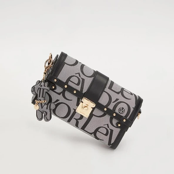 Levidor Siyah Çift Askılı Kadın Logolu Çapraz Çanta - Resim 2