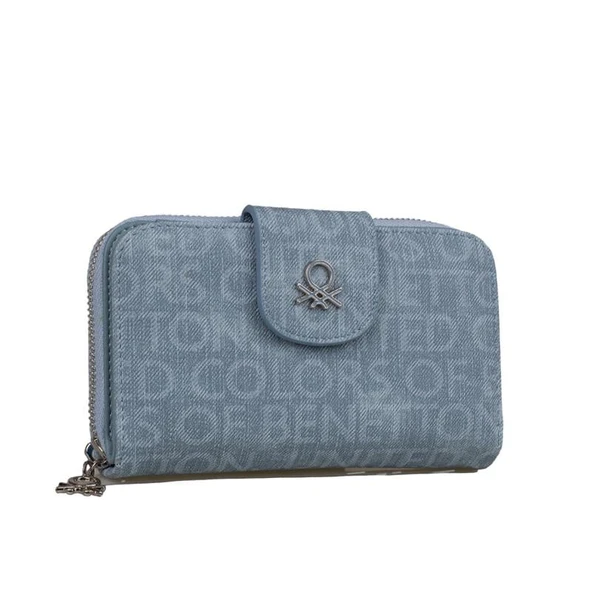 Benetton Mavi Monogram Eskitme Geniş Kadın Cüzdan BNT 1301 ürün görseli