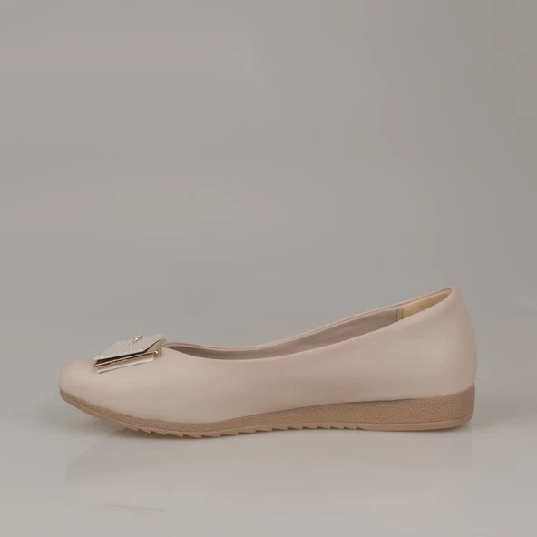 Trend Adımlar Krem Taş İşlemeli Kadın Klasik Babet - Resim 2