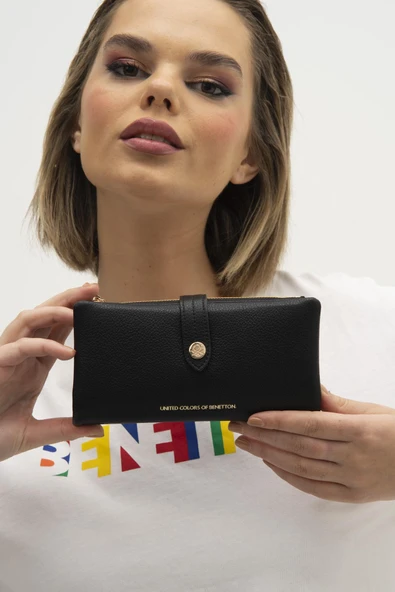 Benetton Siyah Kadın Deri Yumuşak Geniş Cüzdan BNT 1241 - 3