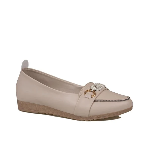 Trend Adımlar Krem Comfort Taş İşlemeli Kadın Babet ürün görseli