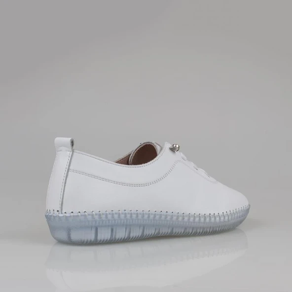 Trend Adımlar Beyaz Lastik Bağcıklı Hakiki Deri Kadın Comfort Ayakkabı - 4