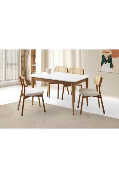 Finike Masa, Zerda Sandalye, Beyaz, 130x80 ürün görseli